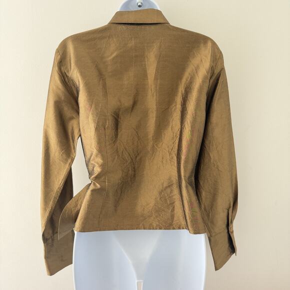 Sunny Leigh Silk Wrap Top Size 6 Metallic Gold - Picture 3 of 10